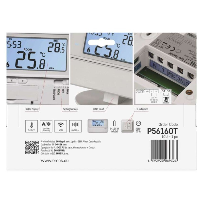 Izbový programovateľný bezdrôtový OpenTherm termostat P5616OT 11