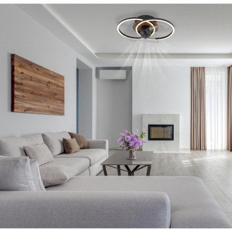 Stropný ventilátor, kov čierny/imitácia dreva,plast biely/dymový, stmievateľný, niekoľko úrovní pomo 1