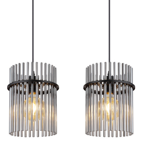 Závesné svietidlo kov čierny matný, sklenené tyče dymovej farby, kábel PVC čierny, možnosť nastaveni 6