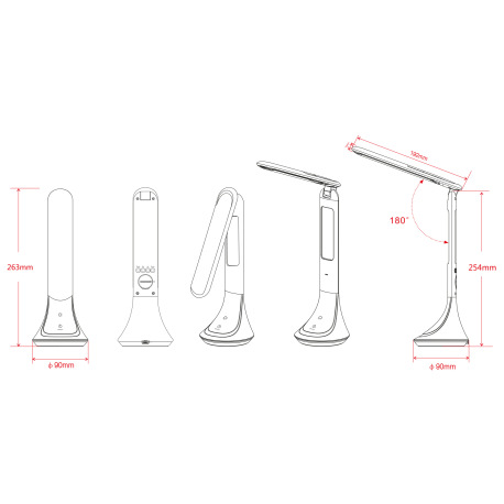 Nabíjateľná stolová lampa, plast, biela, hodiny, kalendár, budík, s adaptérom, zapnutie dotykom, dot 13