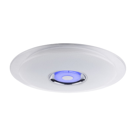 Stropné svietidlo, kov biely, chróm, akryl biely, K5 krištáľ, trblietavý efekt, reproduktor, ovládan 7