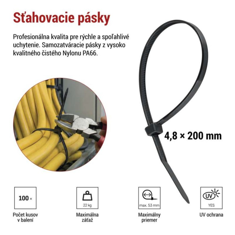 Sťahovacia páska 200×4,8, čierna, 100 ks 6