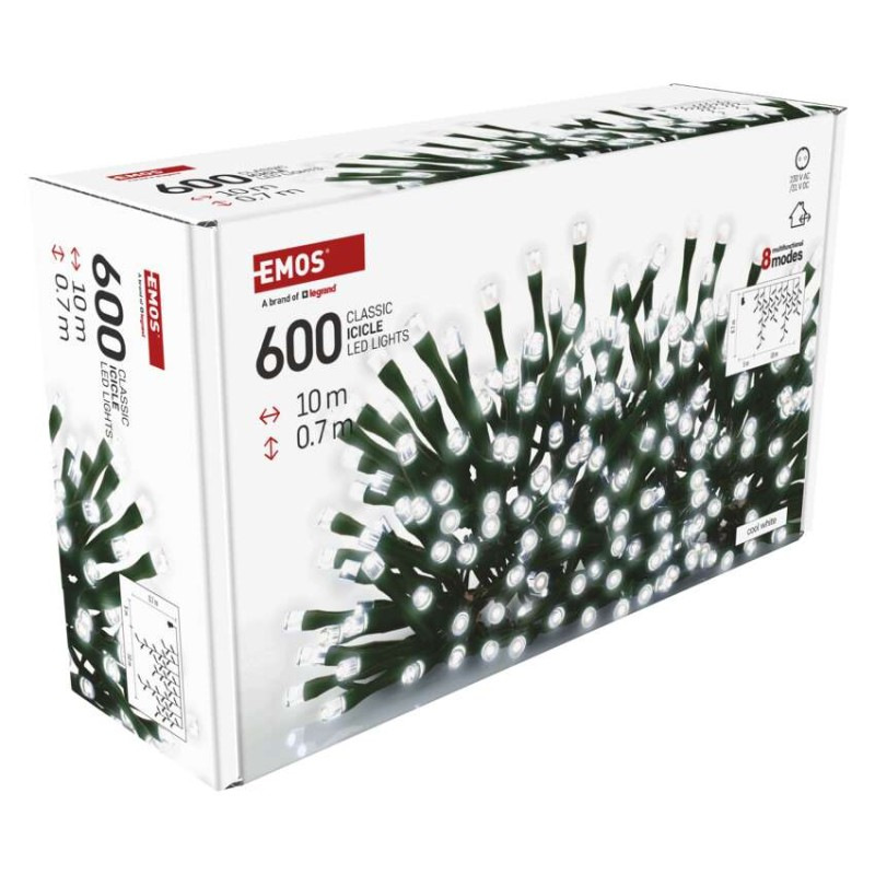 LED vianočné cencúle, 10 m, vonkajšie aj vnútorné, studená biela, programy 9