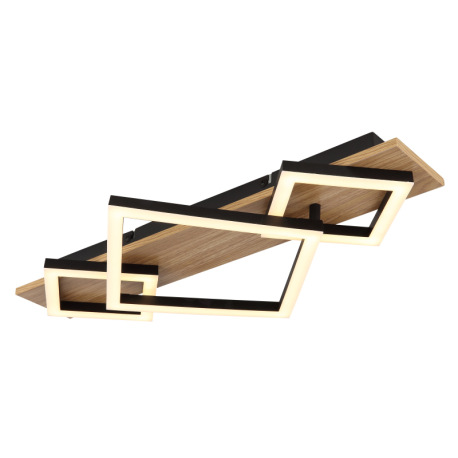 Stropné svietidlo, matný čierny kov, MDF s imitáciou tmavého dreva, plast čierny, plast biely, DxŠxV