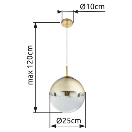 Závesné svietidlo, kov zlatý, sklo priehľadné zlaté, Ø250, V:1200, bez žiarovky 1xE27, max. 40W 230V 6
