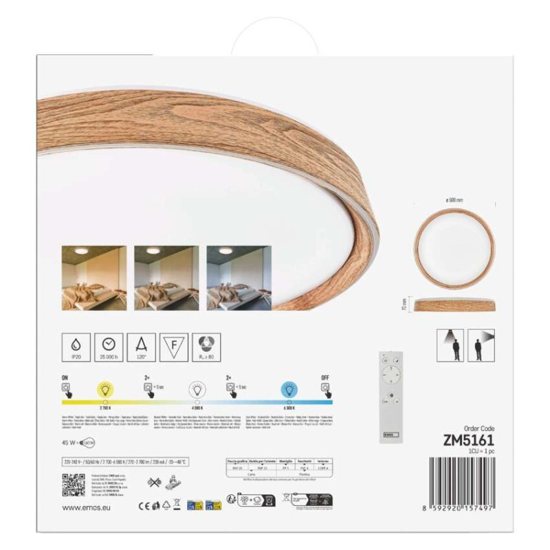 LED nástenné svietidlo ILVI, kruhové 45 W, stmievanie + CCT, drevo 12