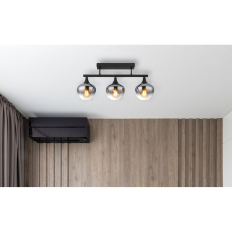 Stropné svietidlo, čierny matný kov, sklo dymovej farby, priehľadné, DxŠxV: 650x150x285mm, bez žiaro 1