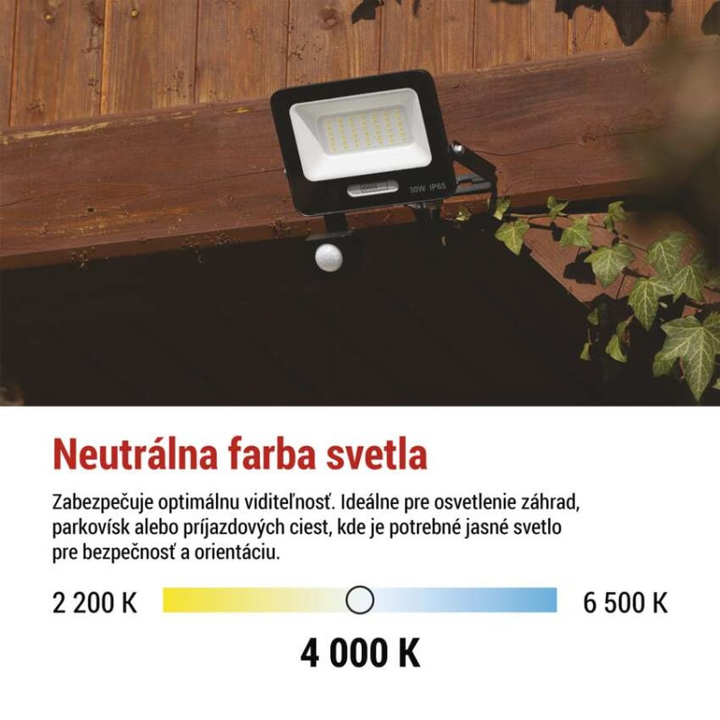 LED reflektor GLARO s pohybovým čidlom, 30 W, čierny, IP54, 3000 lm, neutrálna biela 9
