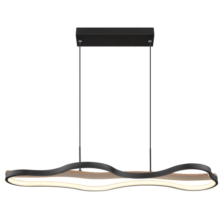 Závesné svietidlo, kov/hliník čierny matný, drevo, stmievateľné, niekoľko úrovní pomocou nástenného 3