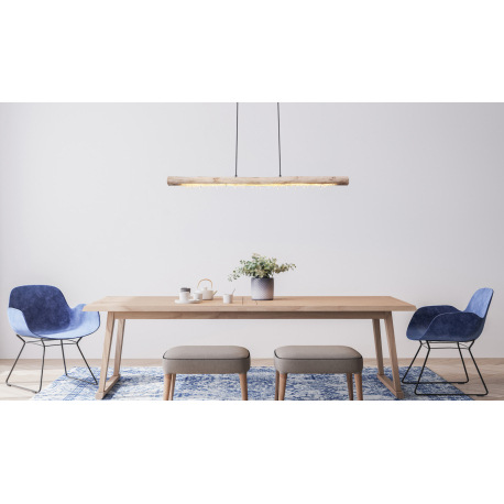 Závesné svietidlo, kov čierny matný, prírodné drevo, akrylové krištále číre, kábel čierny, 3 úrovne 8