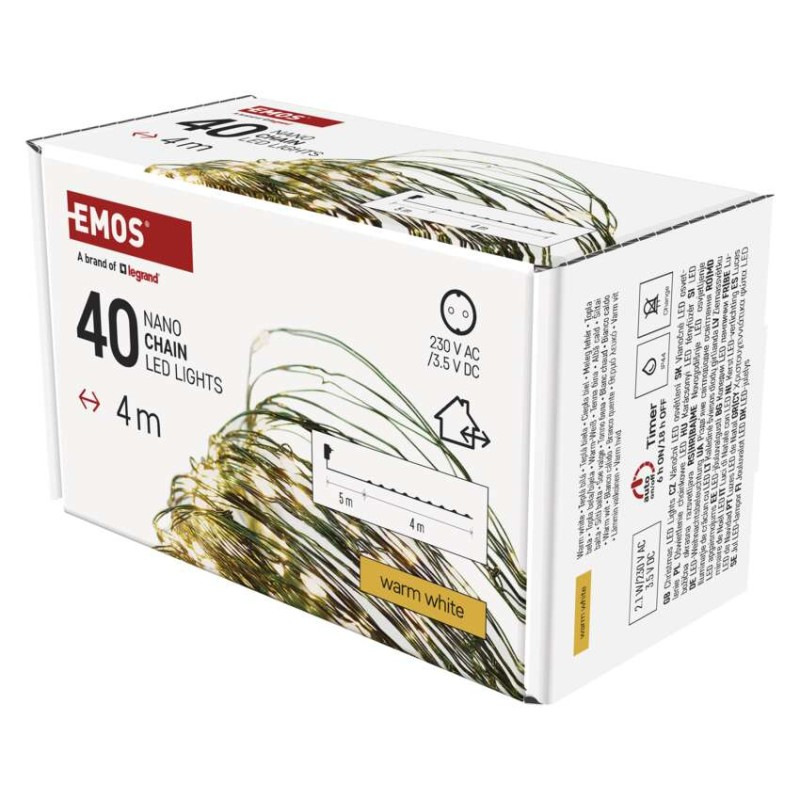 LED vianočná nano reťaz zelená, 4 m, vonkajšia aj vnútorná, teplá biela, časovač