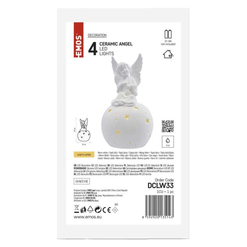 Keramický anjel LED, 29 cm, 2x AA, vnútorný, teplá biela 6
