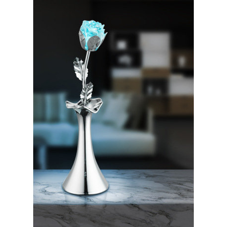 Stolová lampa, chróm, akryl, váza s ružičkou, vypínač, zmena farby svetla, bez batérií 3xAAA 1.5V, Ø 15