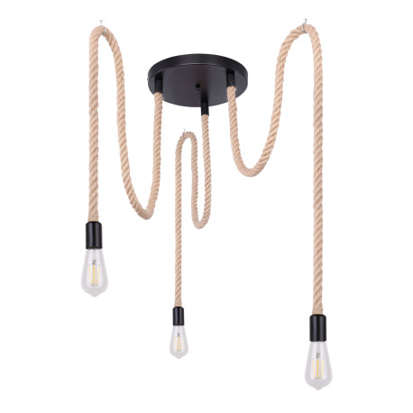 Závesné svietidlo, kov čierny, lano hnedé, Ø300, V:1600, bez žiaroviek 3xE27, max. 60W 230V 9