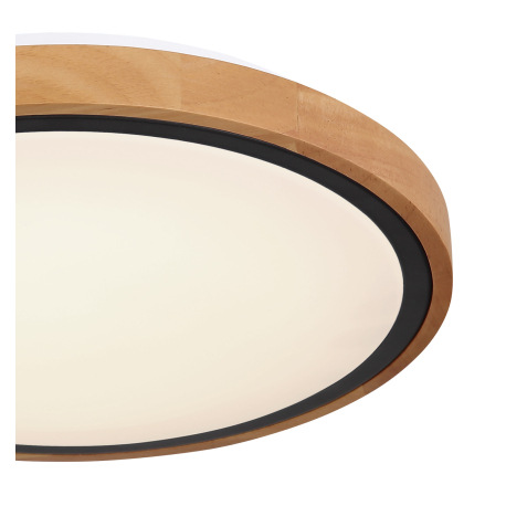 Stropné svietidlo, kov čierny, drevo hnedé, akryl biely, ø: 307mm, V:90mm, vrátane LED 12W 230V, 120 4