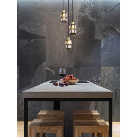 Závesné svietidlo, kov čierny, sklenené krištále dymové, kov matný, čierny PVC kábel, ø: 250mm, V:12 10