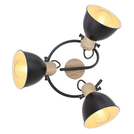 Stropné svietidlo, kov čierny, kov vo farbe imitujúcej drevo, Ø500, V:215, bez žiaroviek 3xE27, max. 3