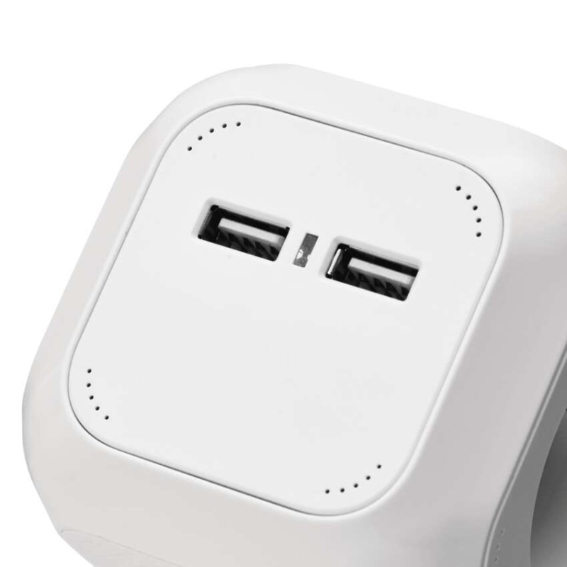 Predlžovací kábel - kocka 1,9 m / 4 zásuvky / biely / PVC / s USB / 1 mm2 7