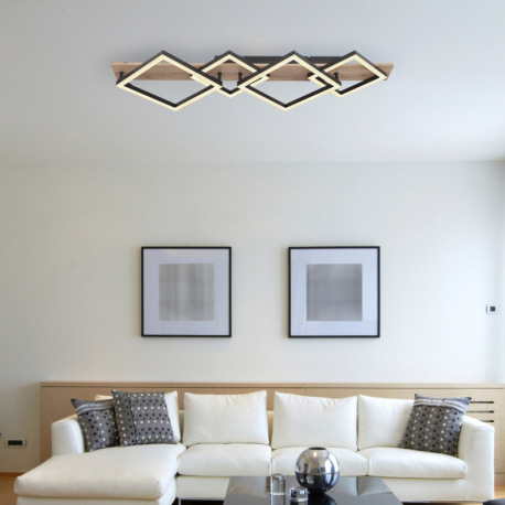 Stropné svietidlo, kov čierny matný, MDF so vzhľadom dreva, plast čierny matný, plast biely, DxŠxV: 1