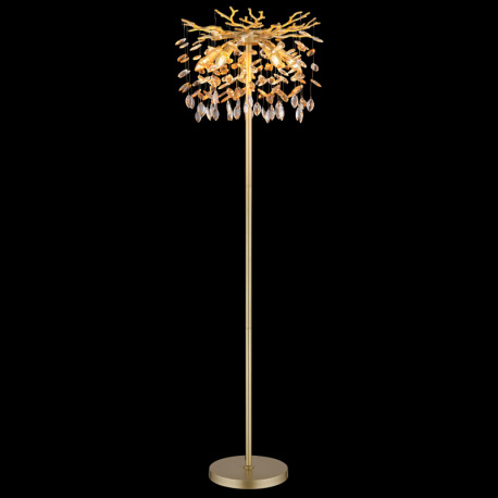 Stojacia lampa, kov matnej zlatej farby, jantárové a číre sklenené kryštály, PVC kábel, nožný spínač 9