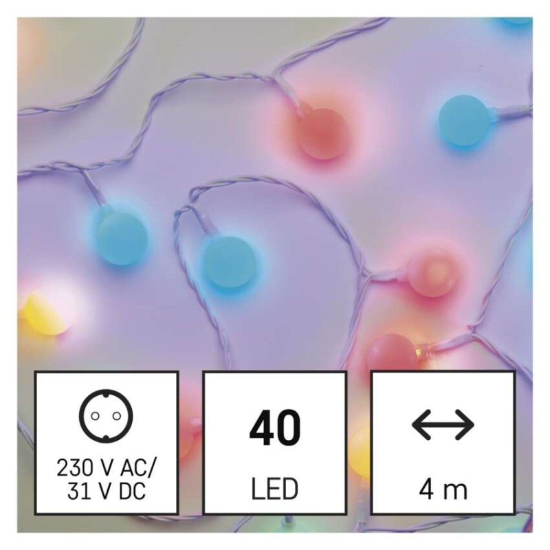 LED svetelná cherry reťaz – guličky 2,5cm, 4m, vonkajšia aj vnútorná, multicolor, časovač 1