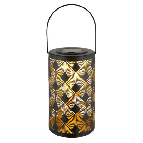 Solárne svietidlo, kov čierny matný, plast čierny, kov zlatej farby, vypínač, efekt ohňa, batéria AA