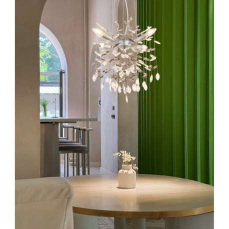 Závesné svietidlo, kov strieborný matný, sklenené krištále dymové, číre, výškovo nastaviteľné, flexo 1