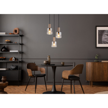 Závesné svietidlo, kov kávovej farby, sklo dymové, priehľadné, kábel PVC čierny, nastaviteľná výška, 2