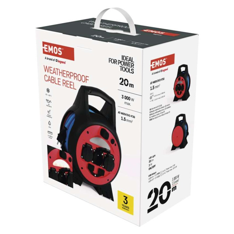 Špeciálny predlžovací kábel na bubne 20 m / 3 zásuvky / PVC / 230 V / 1,5 mm2 1