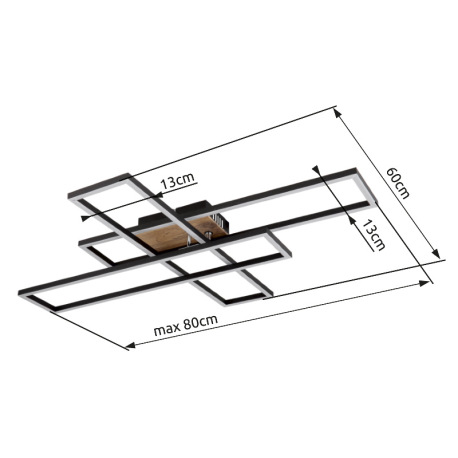 Stropné svietidlo, kov čierny, MDF vzhľad dreva tmavý, hliník čierny, plast biely, chróm, polohovate 9