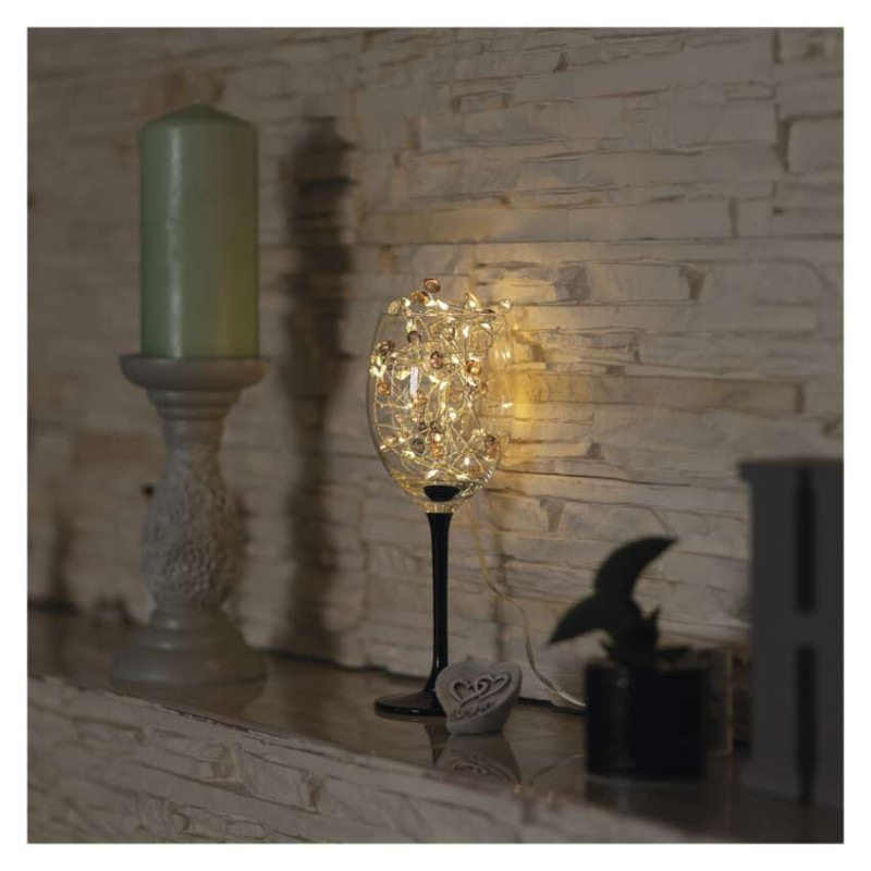 LED girlanda - kamienky, 1,2 m, 3x AA, vnútorné, teplá biela, časovač 5