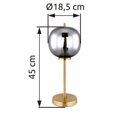 Stolová lampa, kov mosadz, sklo, s vypínačom na kábli, ø: 185mm, V:450mm, dĺžka kábla 1500mm, bez ži 18