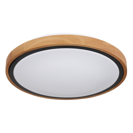 Stropné svietidlo, kov čierny, drevo hnedé, akryl biely, ø: 307mm, V:90mm, vrátane LED 12W 230V, 120 2