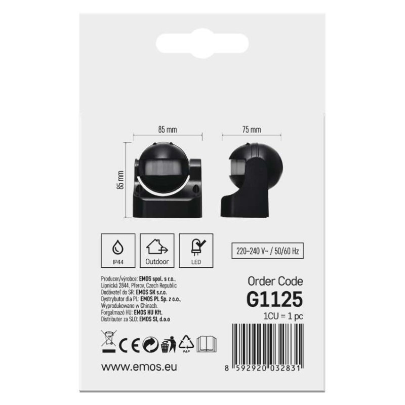 PIR senzor (pohybové čidlo) IP44 1200W, čierny 4