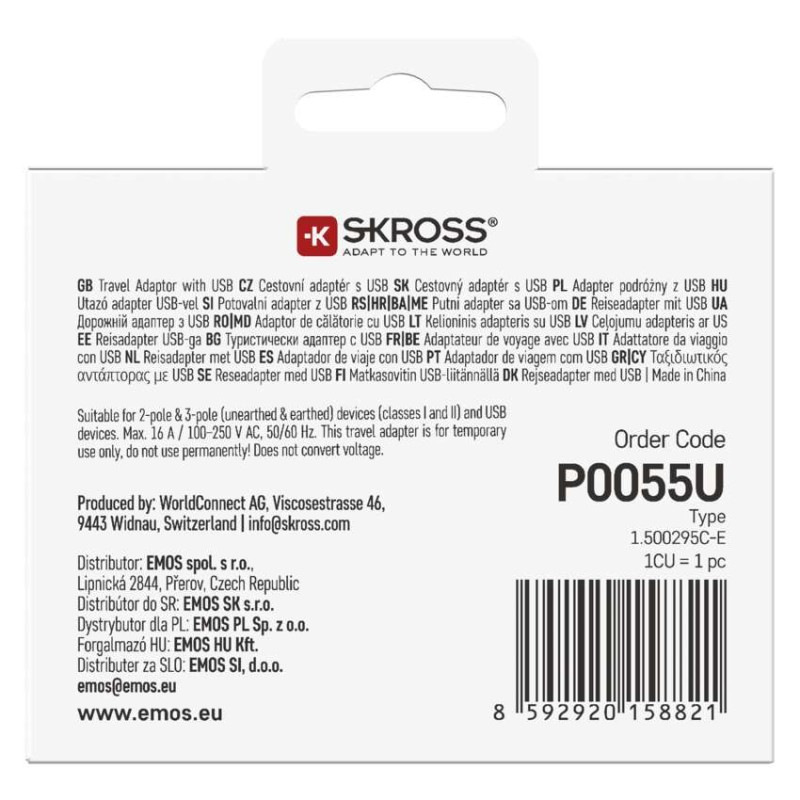 Cestovný univerzálny adaptér pre cudzincov do strednej Európy, 1×USB-C, 1×USB-A 6