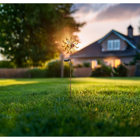 Solárne svietidlo, kov zlatej starožitnej farby, sklenená guľa číra s efektom prasknutého skla, posu 9