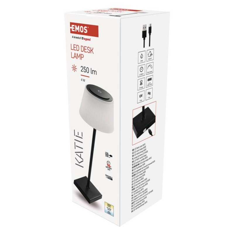 LED stolná lampa KATIE, dobíjacia, čierna 2