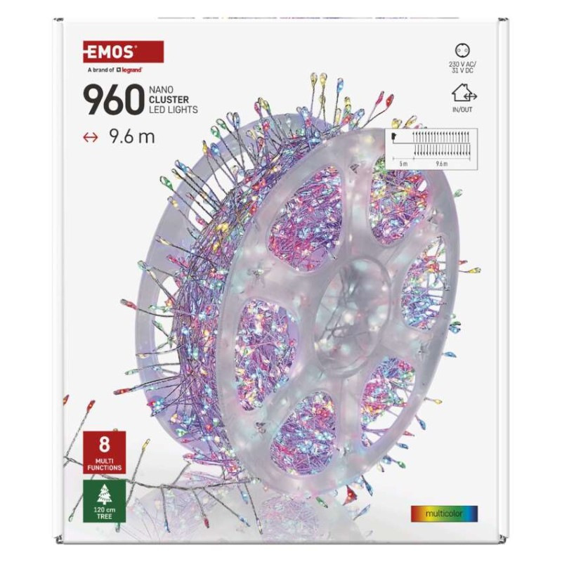 LED nano reťaz na cievke, strieborný, 9,6 m, multicolor, časovač 14