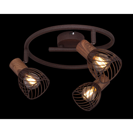 Stropné svietidlo, kov vo farbe imitujúcu hrdzu, kov imitácia dreva, Ø280, V:160, bez žiaroviek 3xE1 4