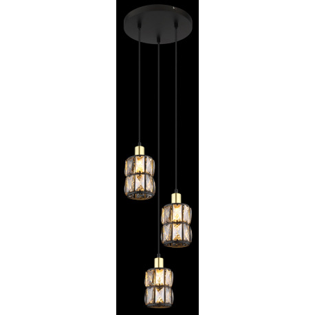 Závesné svietidlo, kov čierny, sklenené krištále dymové, kov matný, čierny PVC kábel, ø: 250mm, V:12 2