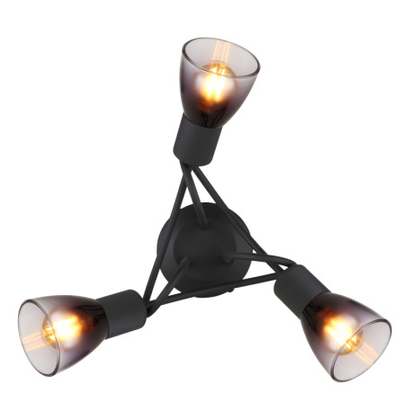 Stropné svietidlo, kov čierny, sklo dymové a priehľadné, ø: 380 mm, V: 185 mm, bez žiaroviek 3xE14, 4