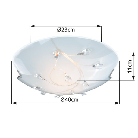 Stropné svietidlo, nikel matný, sklo biele, K5 kryštály priehľadné, Ø 400, V: 110, bez žiaroviek 3xE 3