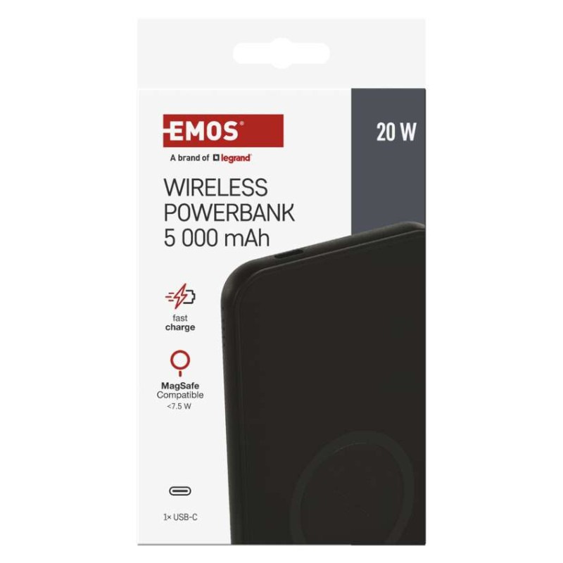 Power bank EMOS WI 521, 5 000 mAh, 20 W+Wireless, čierny 9