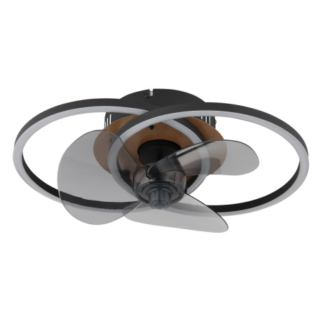 Stropný ventilátor, kov čierny/imitácia dreva,plast biely/dymový, stmievateľný, niekoľko úrovní pomo 15