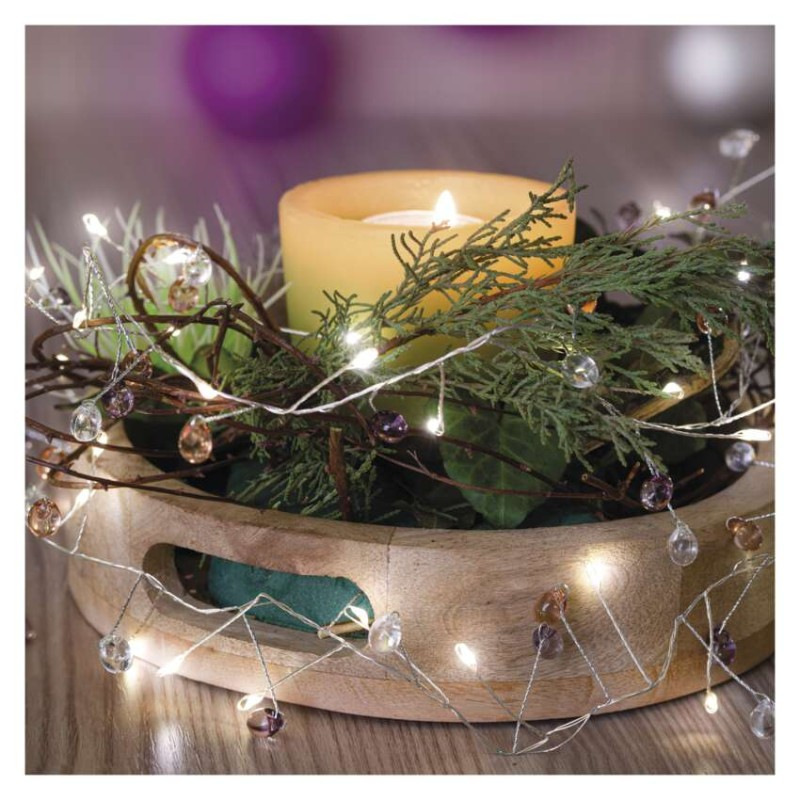 LED girlanda - kamienky, 1,2 m, 3x AA, vnútorné, teplá biela, časovač 4