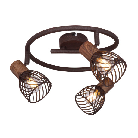 Stropné svietidlo, kov vo farbe imitujúcu hrdzu, kov imitácia dreva, Ø280, V:160, bez žiaroviek 3xE1 3