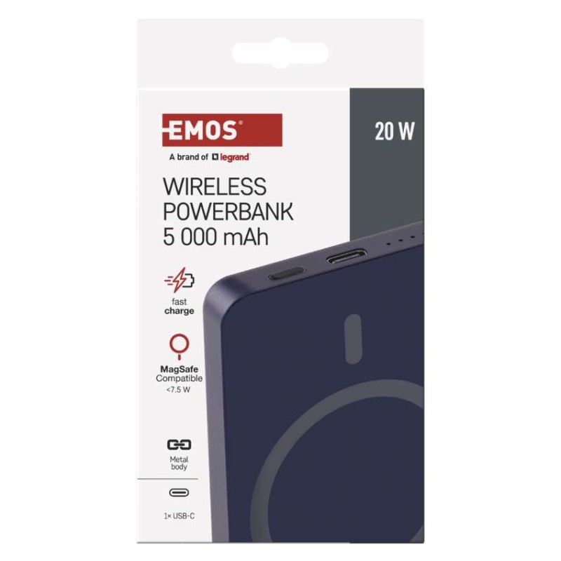 Power bank EMOS WI 522, 5 000 mAh, 20 W+Wireless, modrá 12