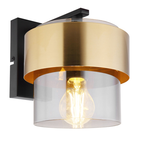 Nástenné svietidlo, kov čierny matný, sklo, mosadz, smer svetla nadol, ŠxV: 180x215mm, H: 235mm, bez