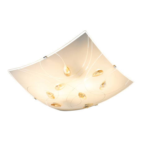 Stropné svietidlo, chróm, satinované sklo, jantárové kryštály, DxŠxV: 300x300x80, bez žiaroviek 2xE2