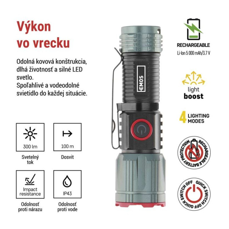 LED nabíjacie kovové svietidlo 300 lm, 700 mAh 1